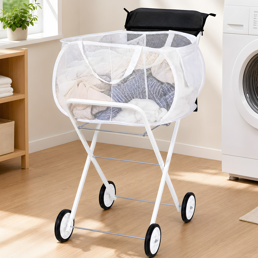 Laundry Trolley With Wheels Foldable 56x43x91cm