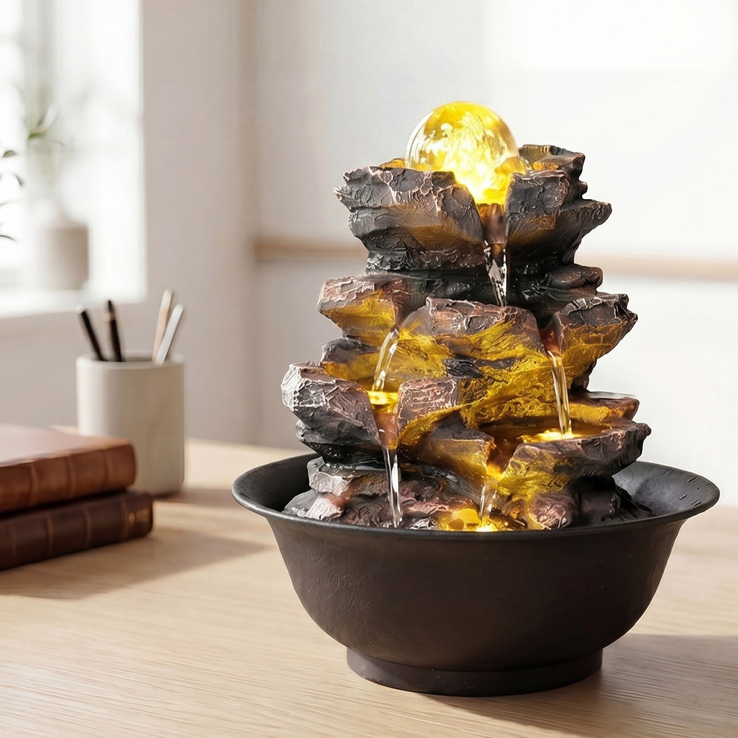 Indoor Water Fountain Brown Tabletop 21x21x24cm