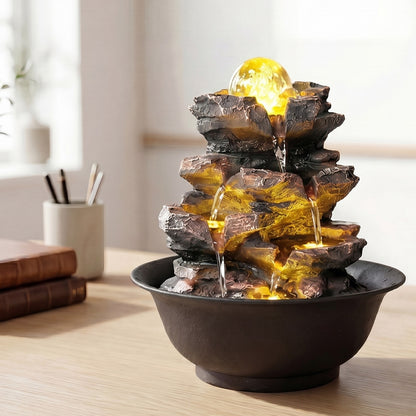 Indoor Water Fountain Brown Tabletop 21x21x24cm