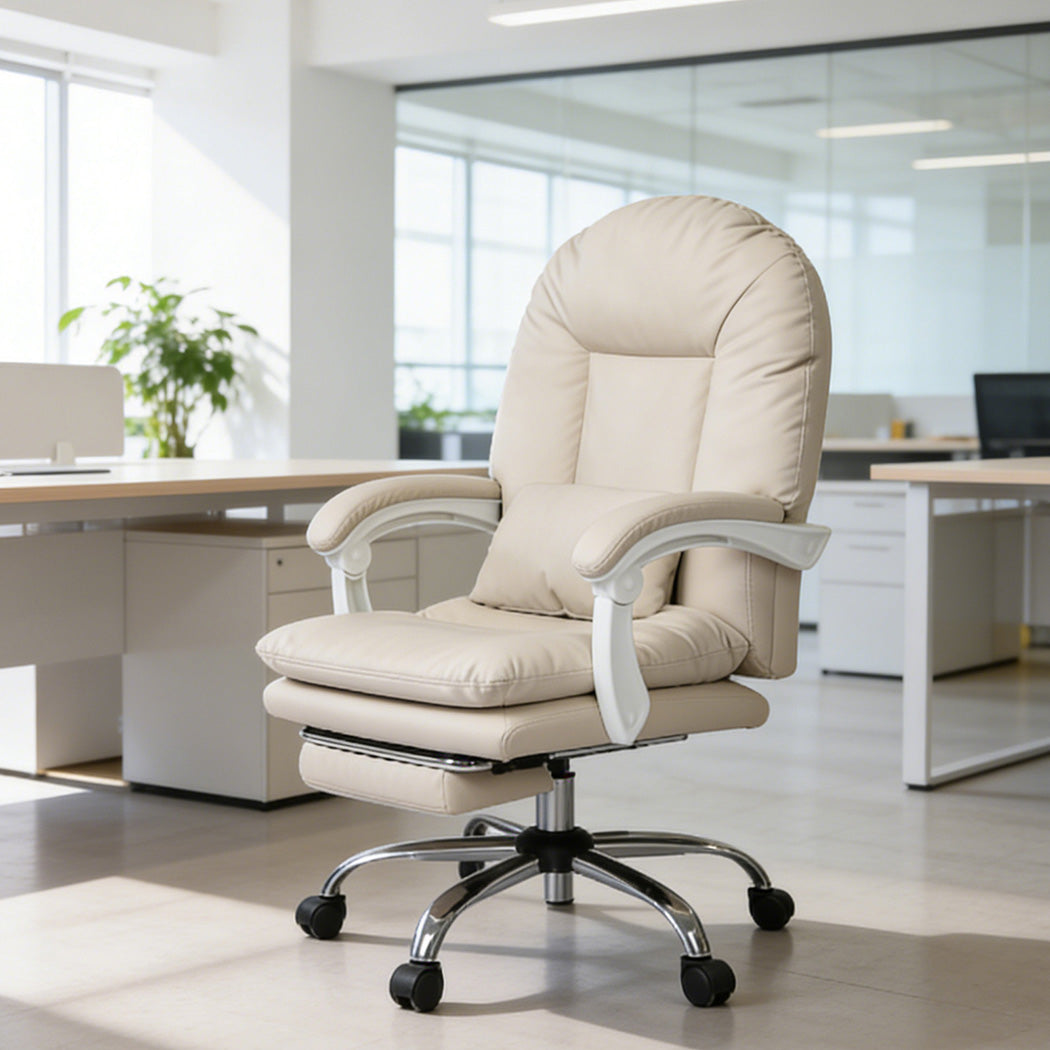 Executive Office Chair Beige Leather