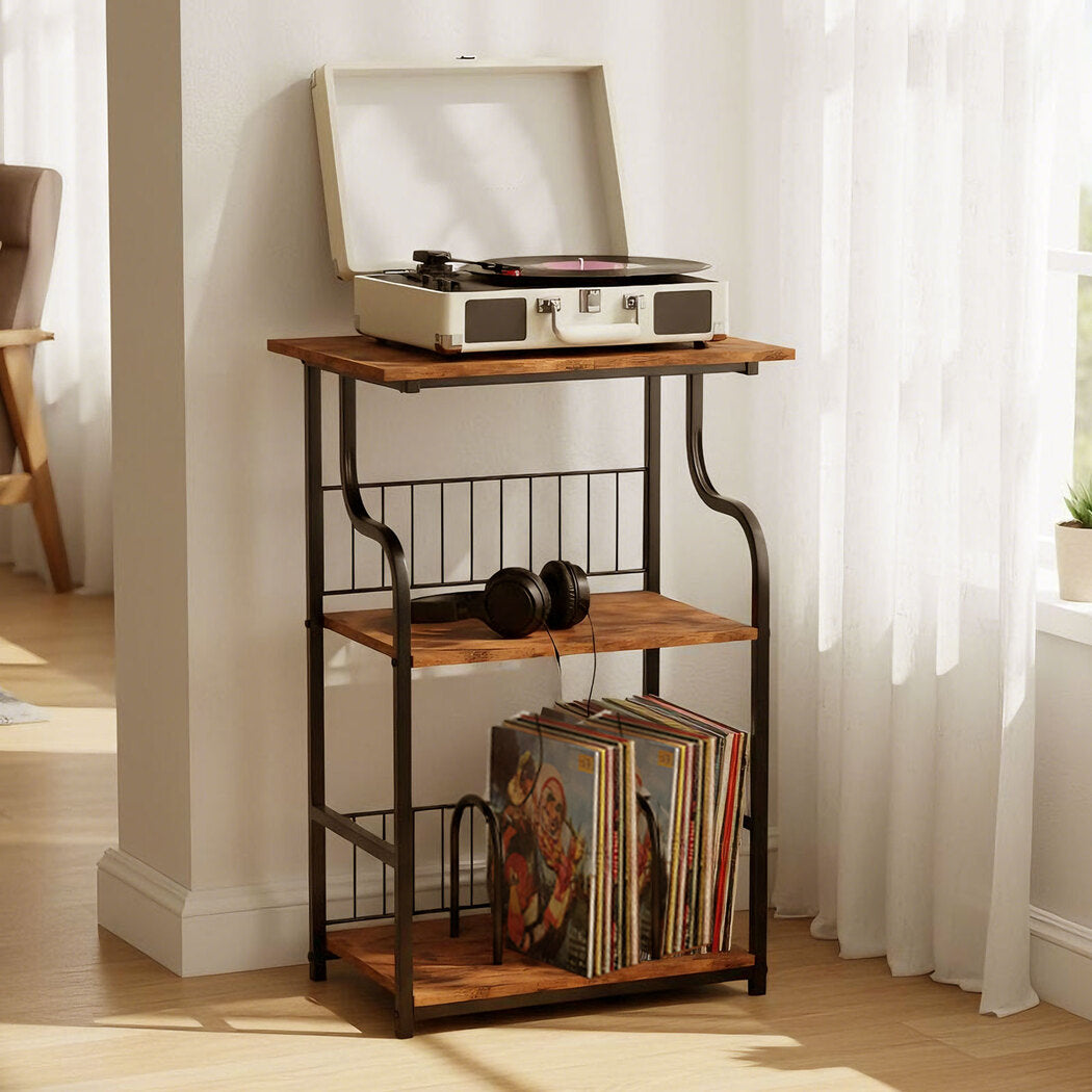 Side Table 3-Tier Storage Brown 50x30cm