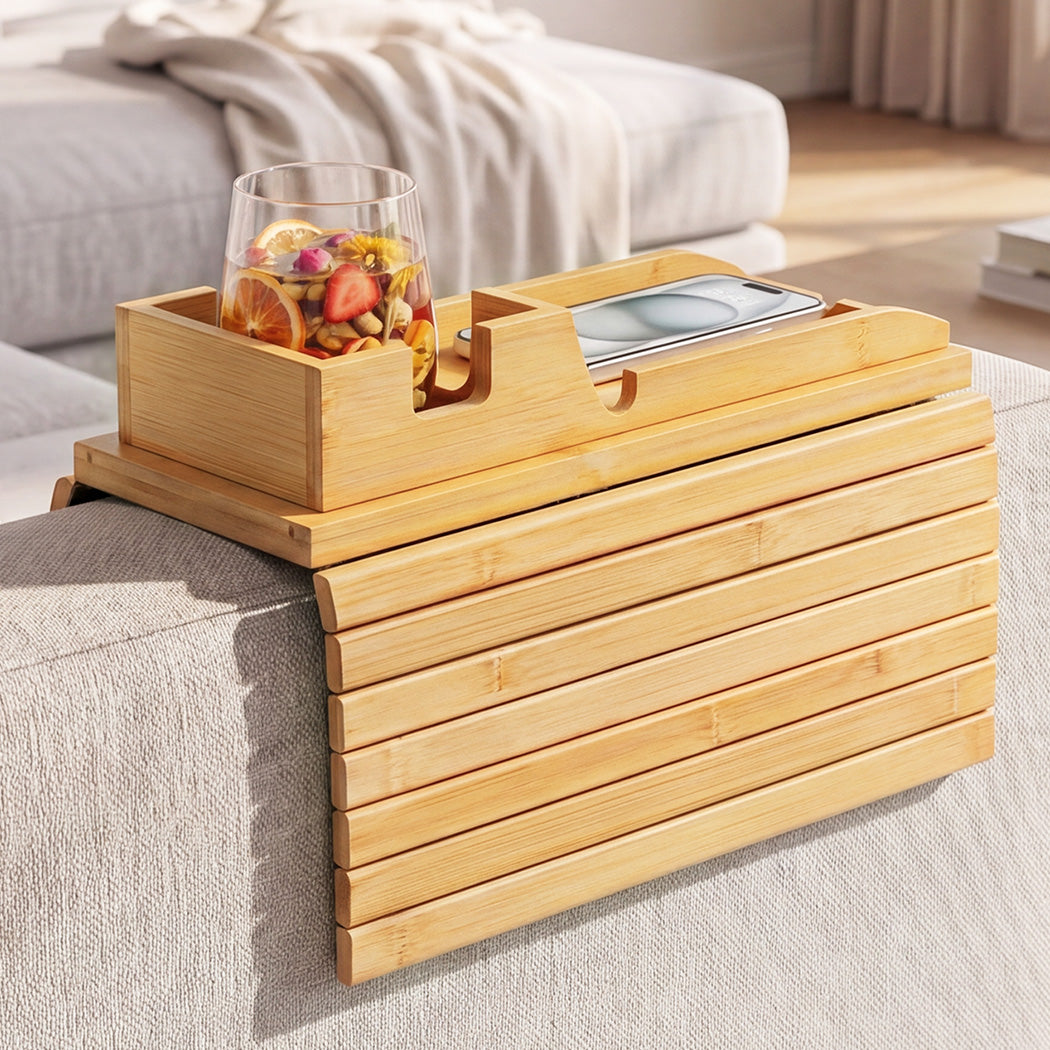Levede Bamboo Sofa Arm Tray Cup Holder Detachable Couch Side Table Non-Slip