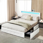 Versatile Queen Bed Frame RGB LED PU 4 Drawer USB  Scandi Inspired
