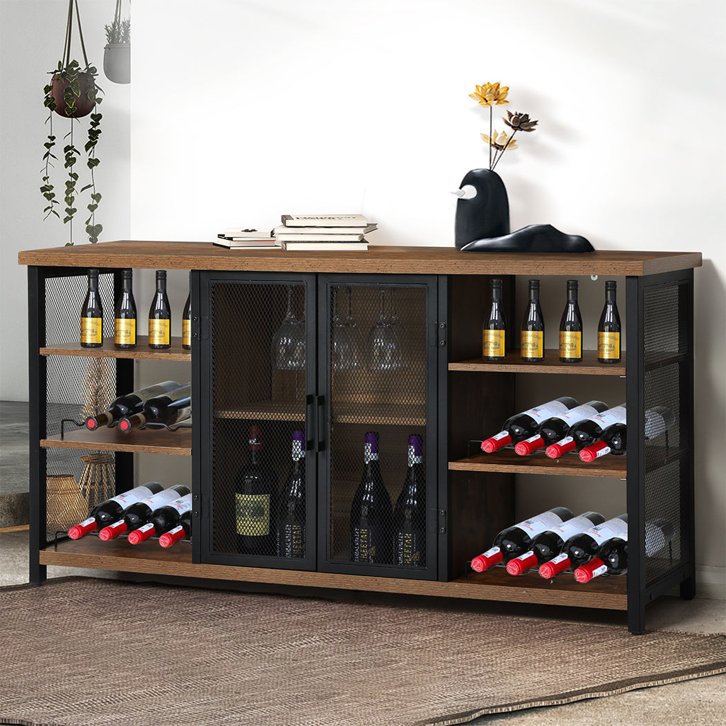 Functional Bar Cabinet Buffet Sideboard Walnut  Adjustable Height