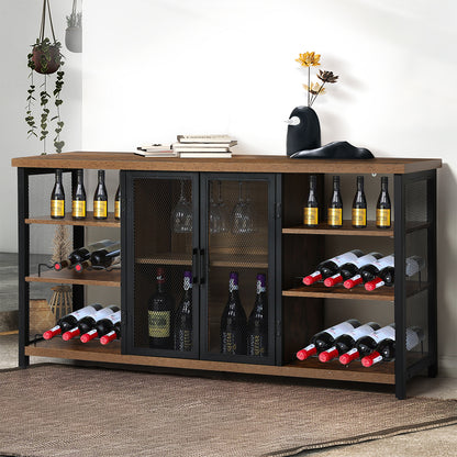Functional Bar Cabinet Buffet Sideboard Walnut  Adjustable Height