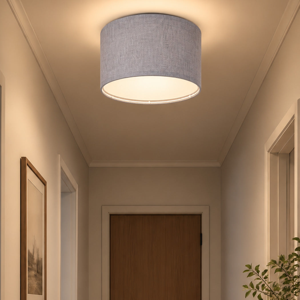 Lamp Shade Grey Linen Drum Set 26x26x18cm