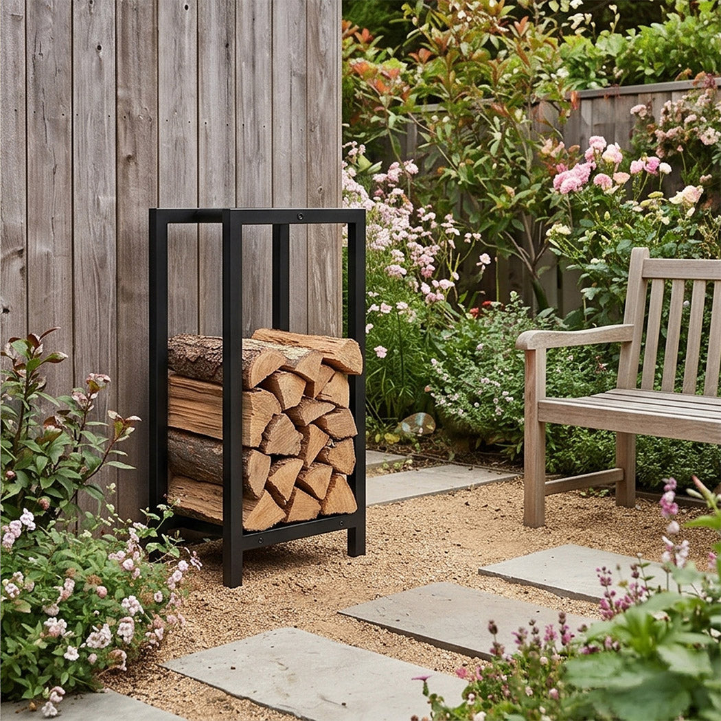 Levede Firewood Rack Metal Outdoor Storage Log Holder Fireplace 30 x 22 x 59cm