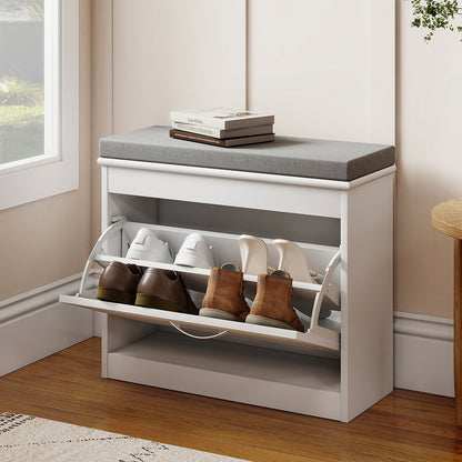 Shoe Rack Storage Bench White 60x24x51cm