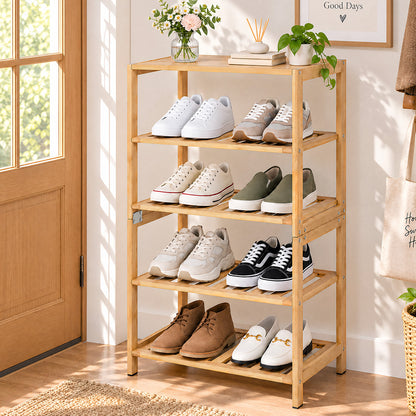 Bamboo Shoe Rack 5 Tier Storage 45x28x80cm