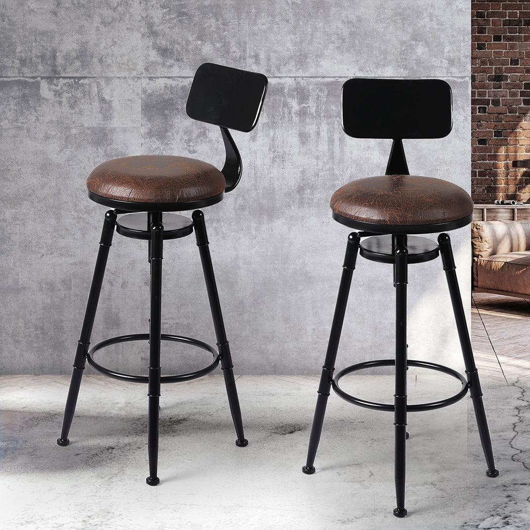 Premium 2x Bar Stool Kitchen Wooden PU  Adjustable Height Classic
