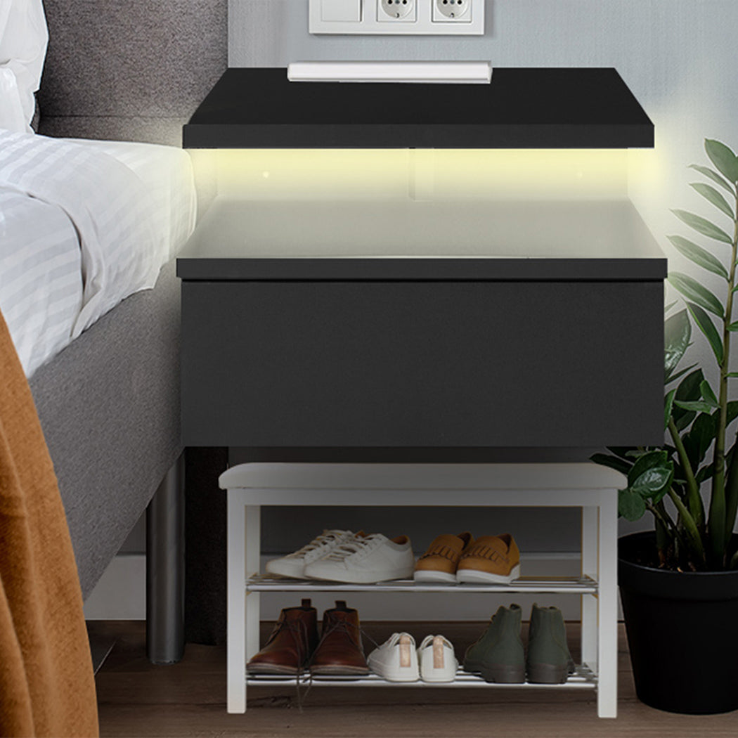 Functional 2x Bedside Tables Side Table Black  Wood Finish Classic