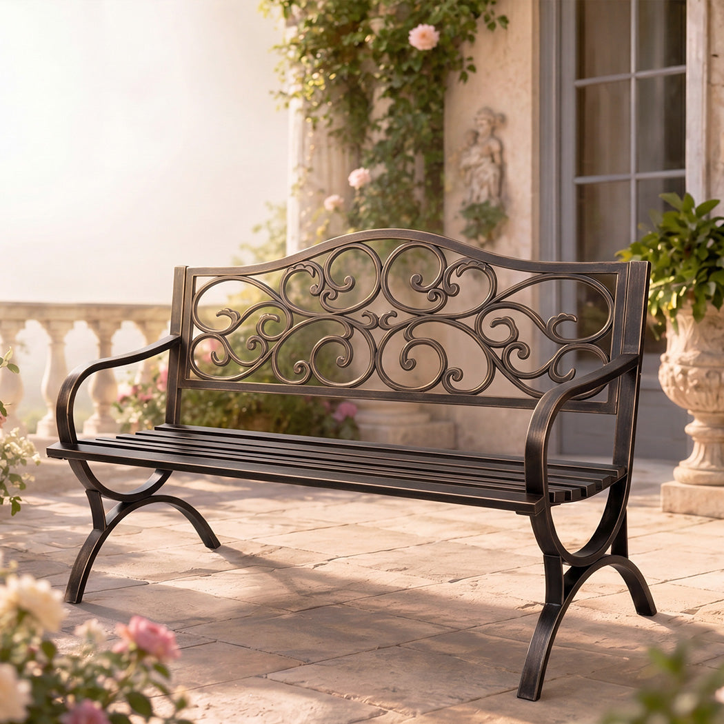 Levede Garden Bench Seat Outdoor Patio Park Lounge Backyard Chair Bronze 3 Seat