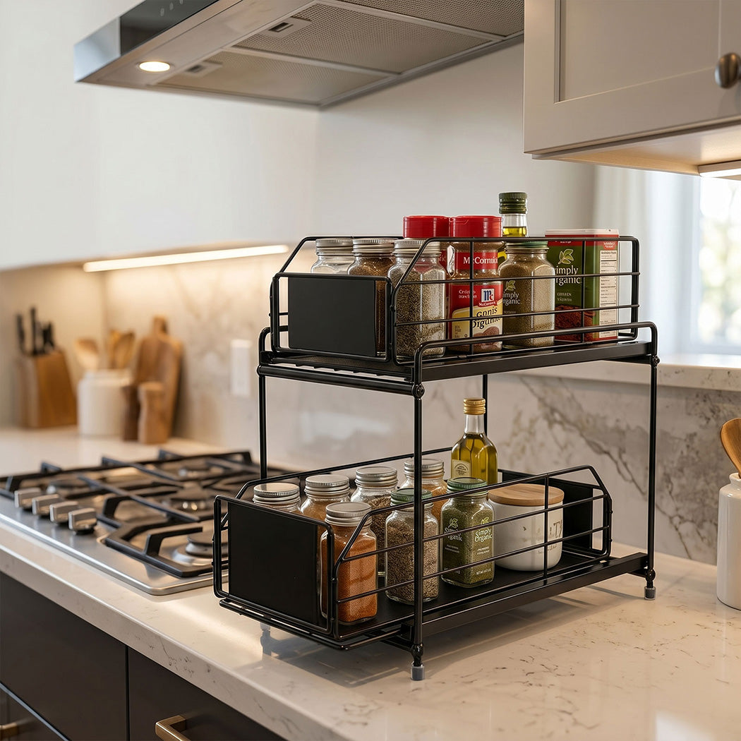 Pull Out Cabinet Organiser 2 Tier Kitchen | HomeAndLiving - 8