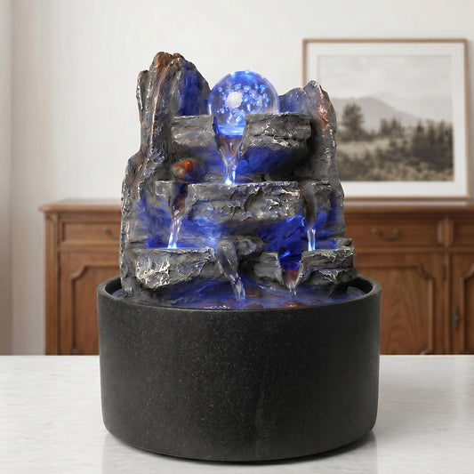 Spector Tabletop Water Fountain Resin LED Light 3 Flow Levels Waterfall Office - 8