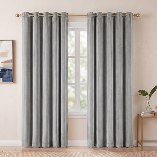 Blackout Curtains 2 Panels Velvet Room Darkening Eyelet Curtains Grey