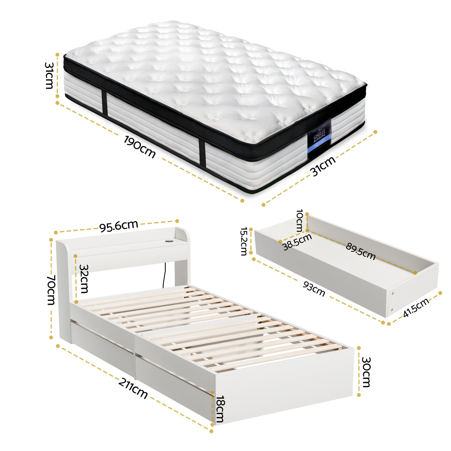 Single Mattress Storage Bed Frame Set Pocket Spring | HomeAndLiving
