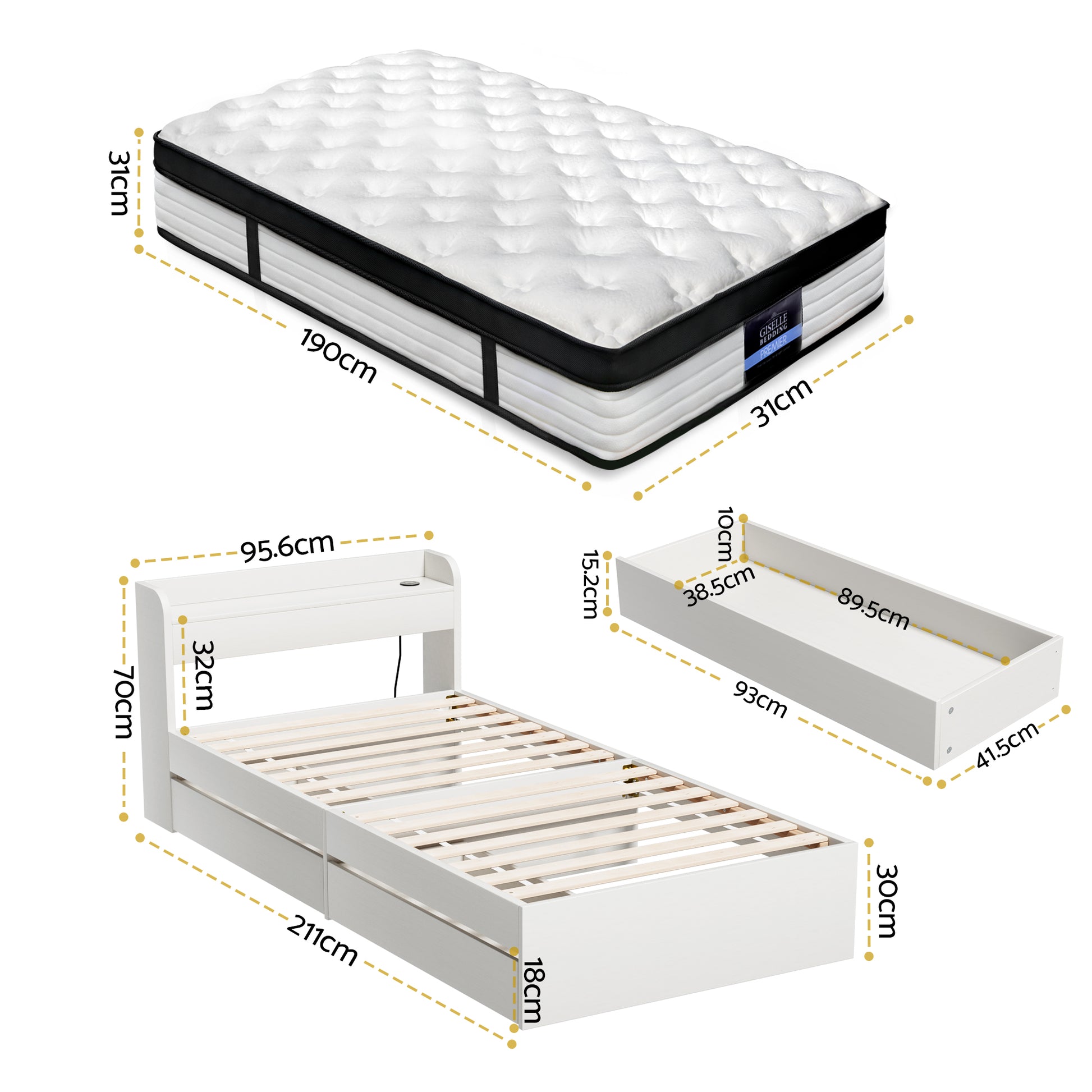 Single Mattress Storage Bed Frame Set Pocket Spring | HomeAndLiving