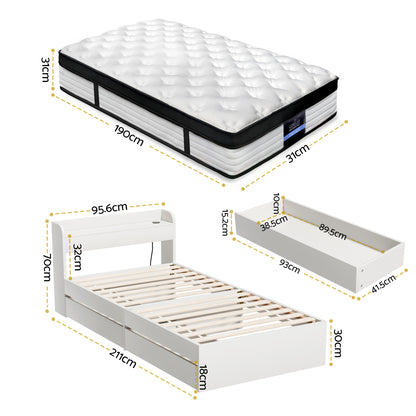 Single Mattress Storage Bed Frame Set Pocket Spring | HomeAndLiving