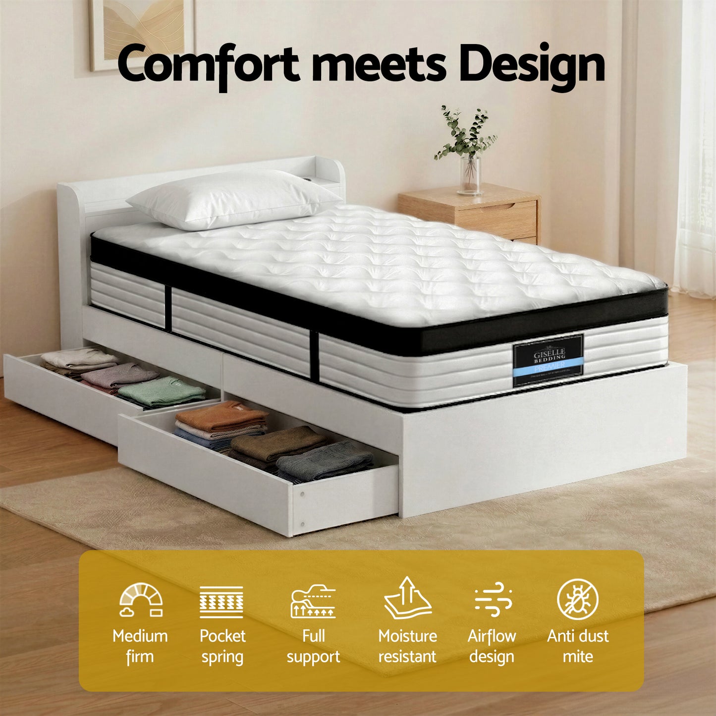 Single Mattress Storage Bed Frame Set Pocket Spring | HomeAndLiving