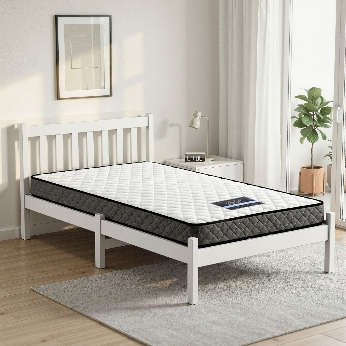 Single Bed Frame Mattress Set Pine White | HomeAndLiving