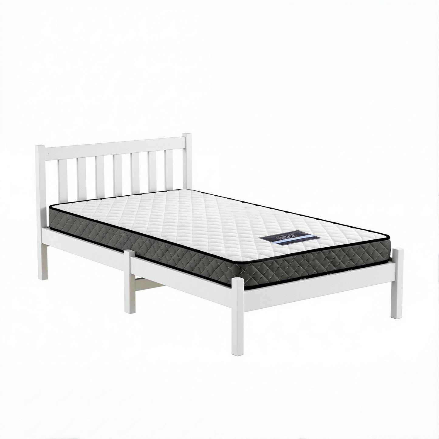 Single Bed Frame Mattress Set Pine White | HomeAndLiving - 2
