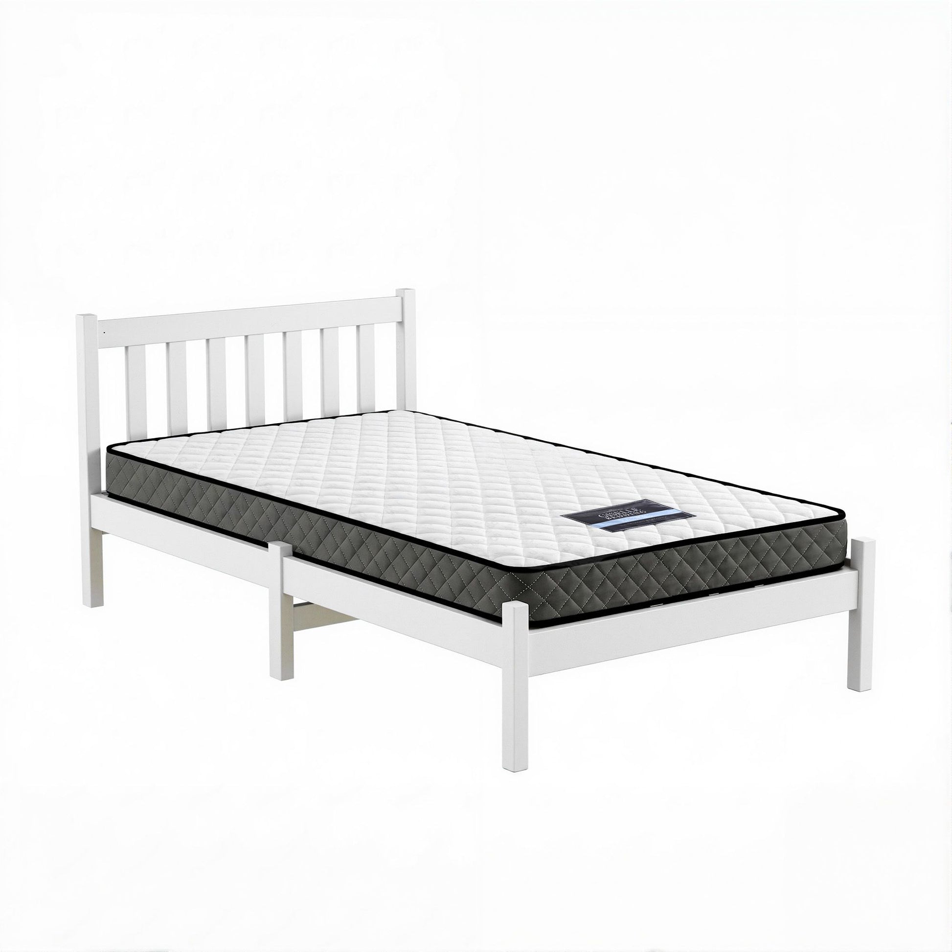 Single Bed Frame Mattress Set Pine White | HomeAndLiving - 2