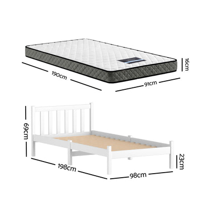 Single Bed Frame Mattress Set Pine White | HomeAndLiving - 3