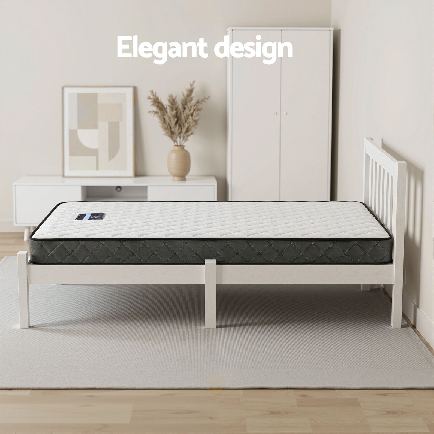 Single Bed Frame Mattress Set Pine White | HomeAndLiving - 8