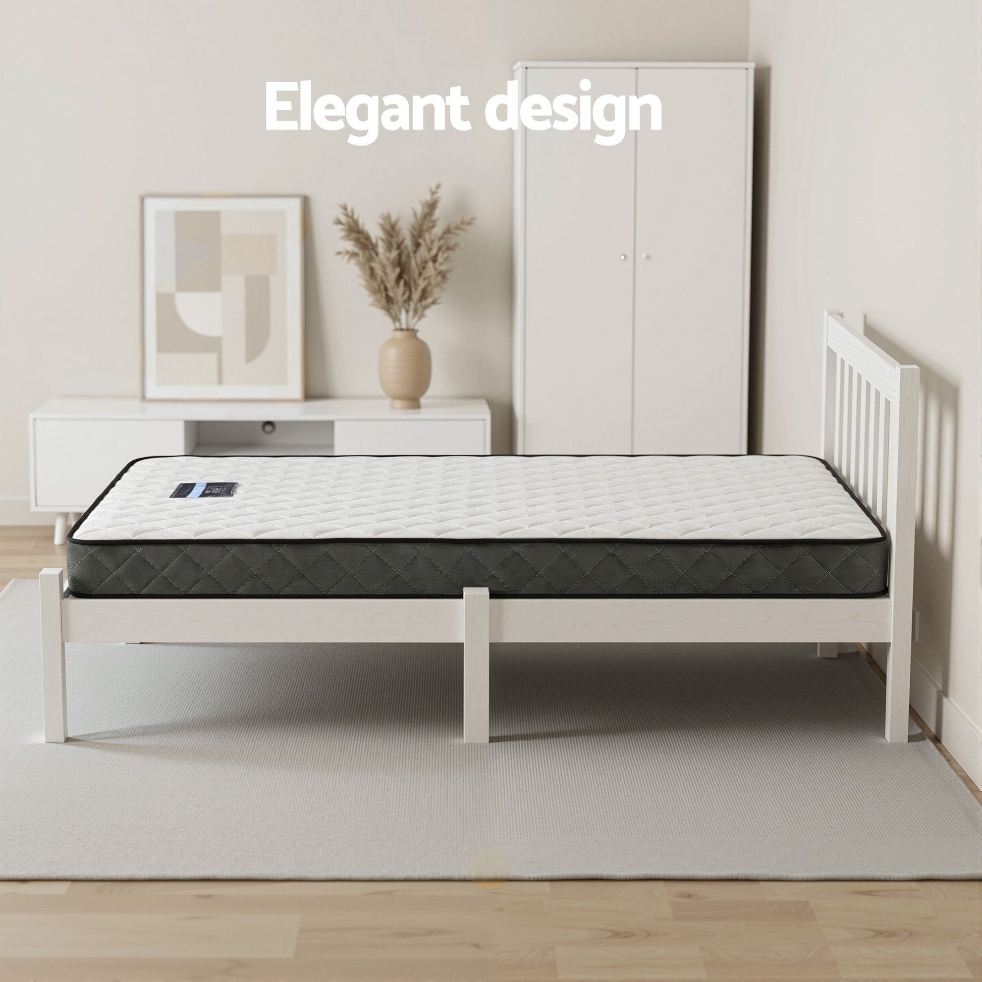 Single Bed Frame Mattress Set Pine White | HomeAndLiving - 8