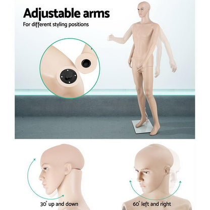 186Cm Tall Full Body Male Mannequin - Skin Coloured