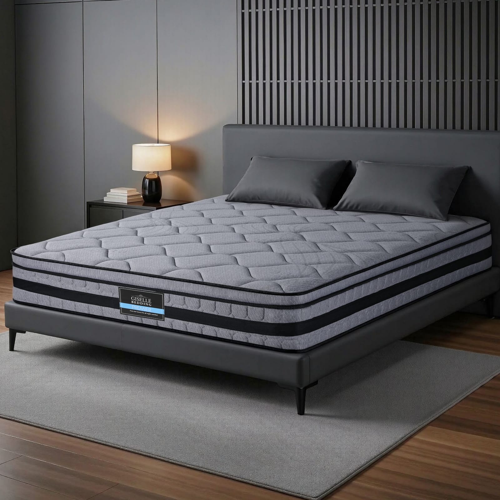 Grey mattress 183x203x34cm, side view