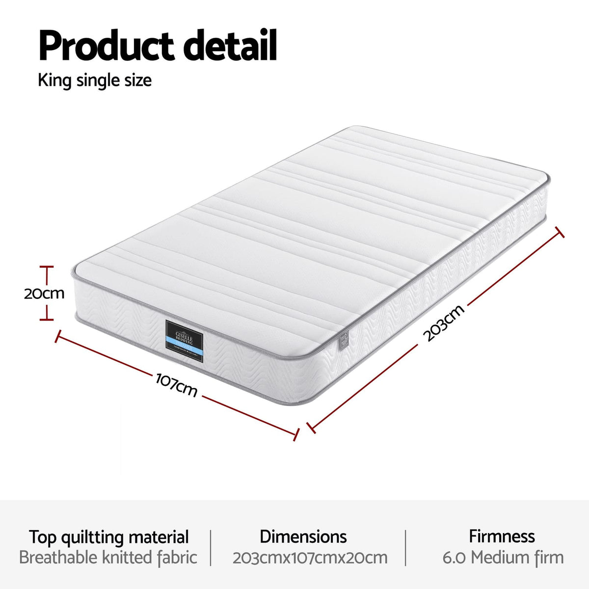 White mattress 107x203x20cm, detail