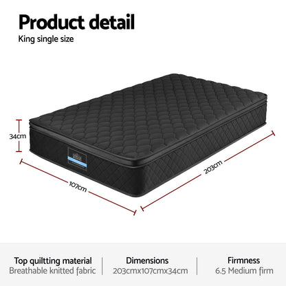 Black mattress 107x203x34cm, rear view