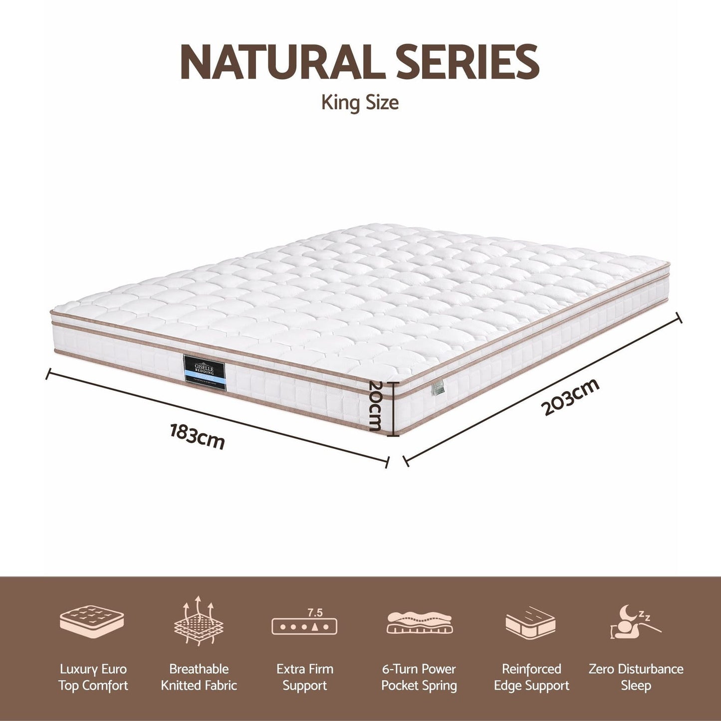 White mattress 183x203x34cm, rear view