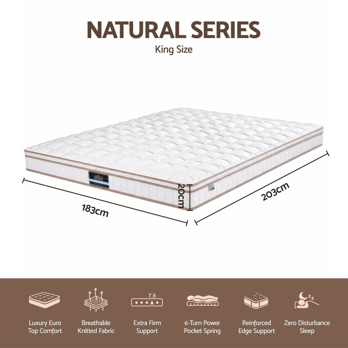 White mattress 183x203x34cm, rear view