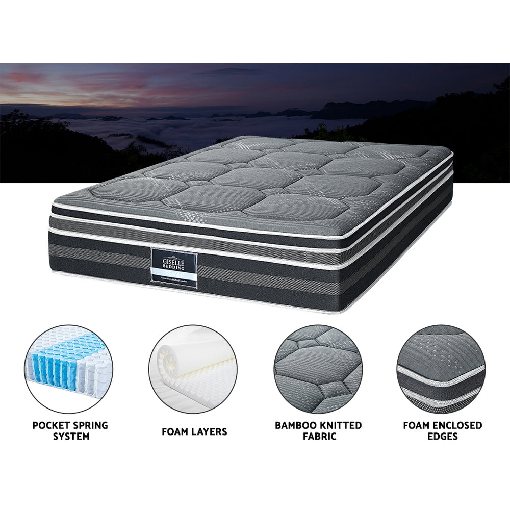 H&L Presents 35Cm Double Mattress Bed 7 Zone Dual Euro Top Pocket Spring Medium Firm