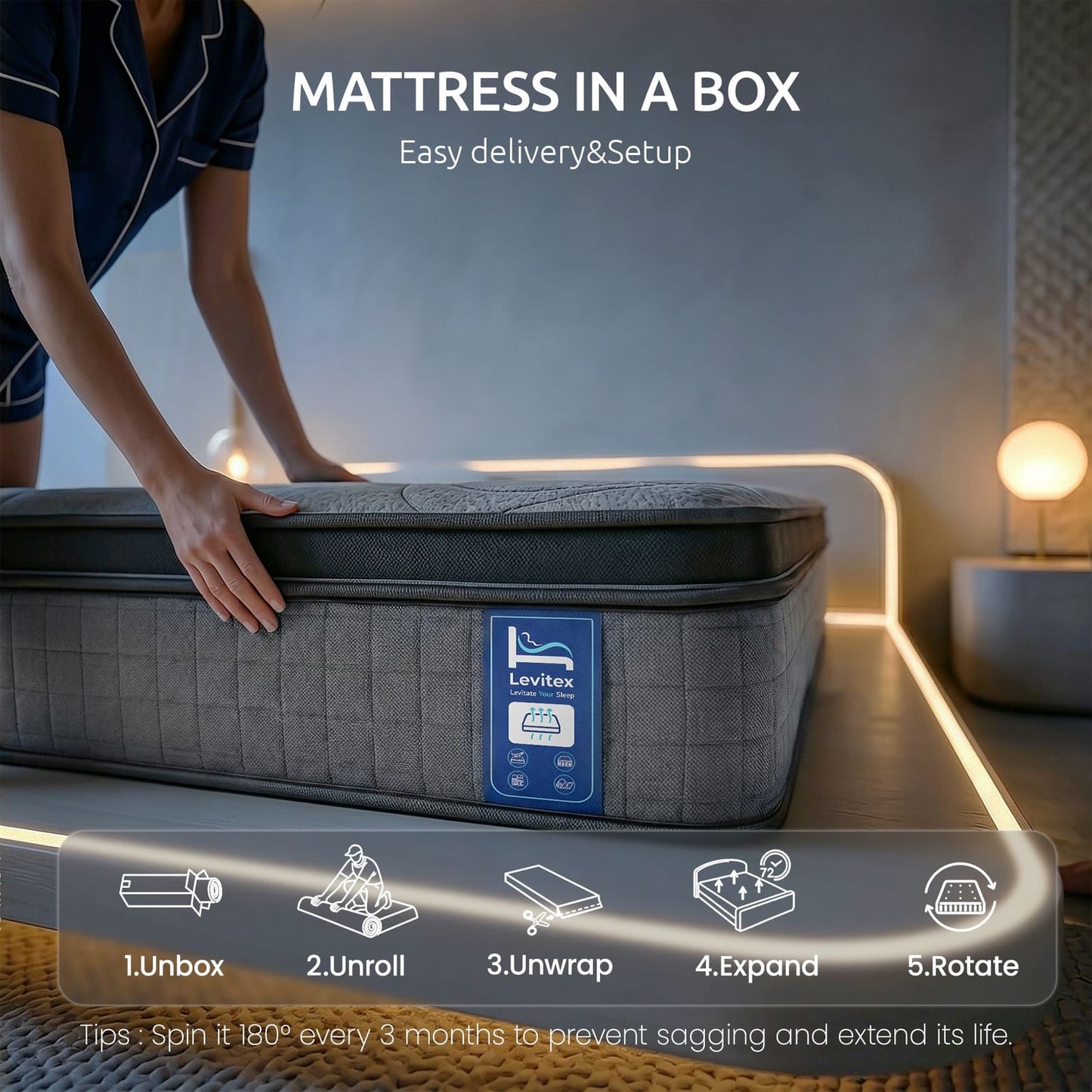 Grey mattress 203x105.5cm, view 11