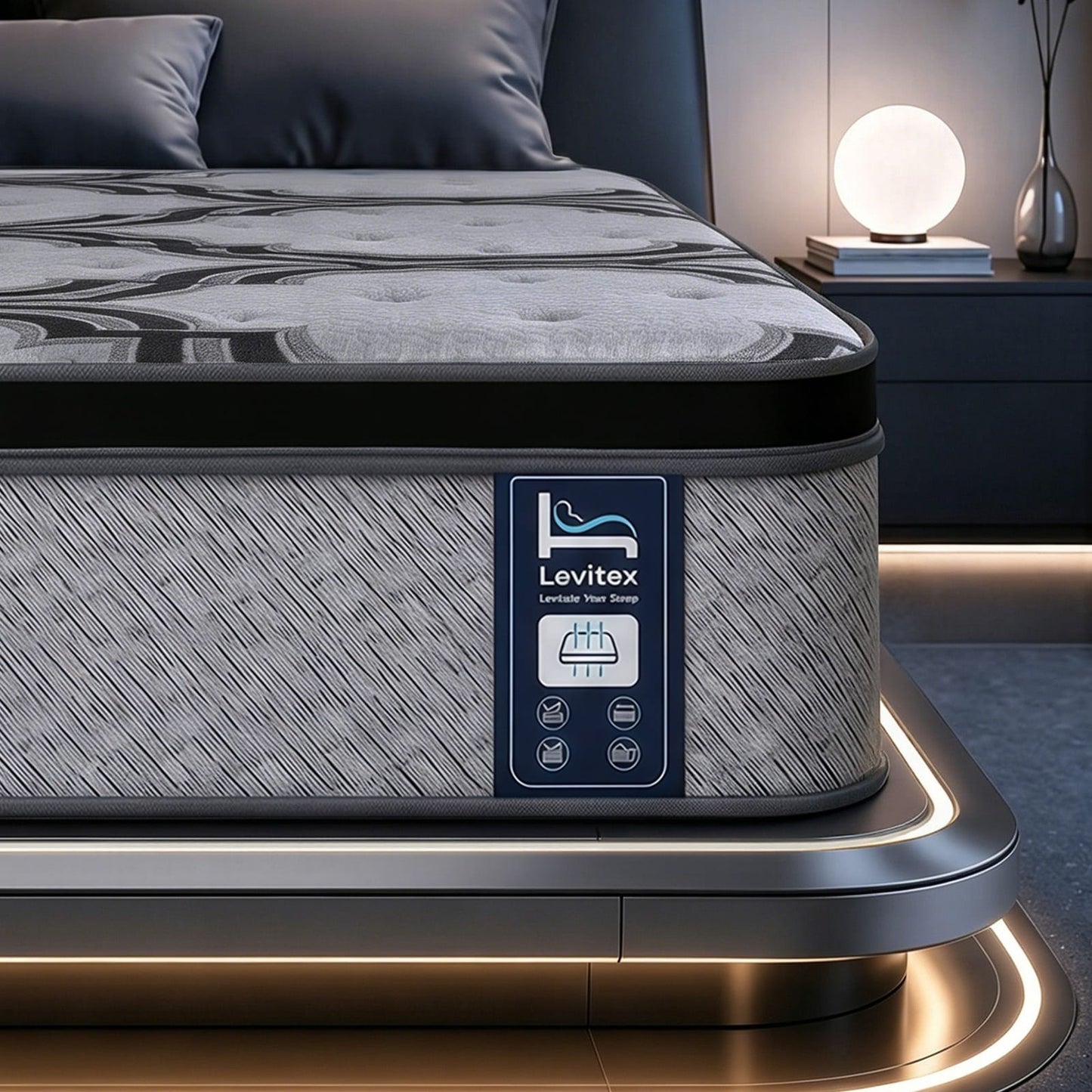 Grey mattress 188x92cm, side view