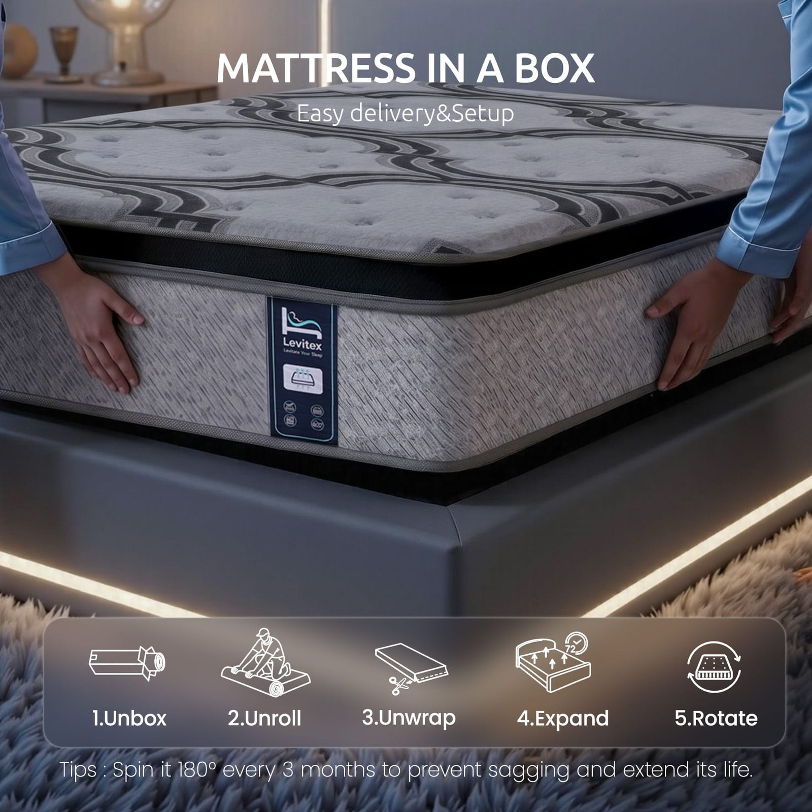 Grey mattress 188x92cm, view 9