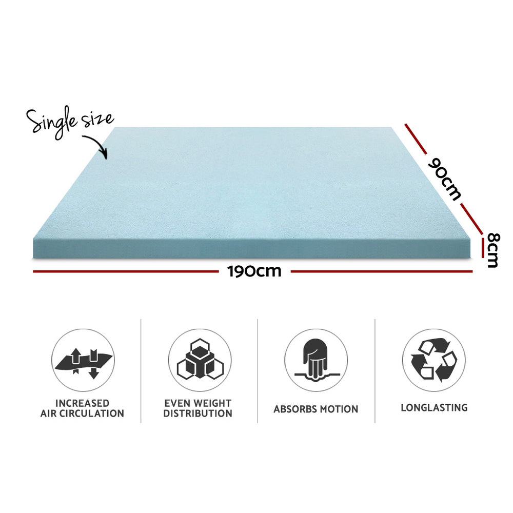Cool Gel Memory Foam Mattress Topper Bamboo Cover 8cm - Single