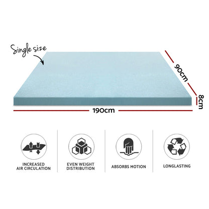 Cool Gel Memory Foam Mattress Topper Bamboo Cover 8cm - Single