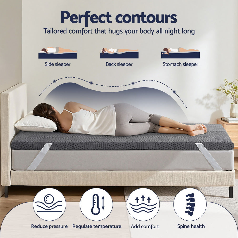 8cm Memory Foam Mattress Topper Gel Dual Layer Foam Bamboo Single