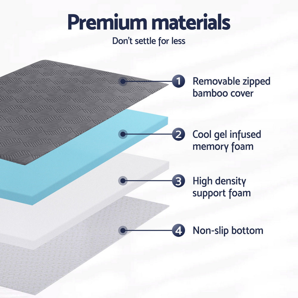 8cm Memory Foam Mattress Topper Gel Dual Layer Foam Bamboo Single