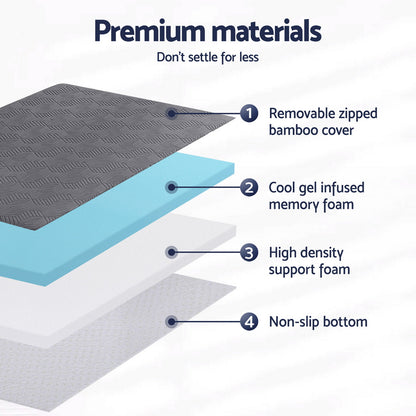 8cm Memory Foam Mattress Topper Gel Dual Layer Foam Bamboo Single