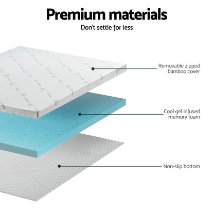 Memory Foam Mattress Topper Ventilated Cool Gel 8cm Single