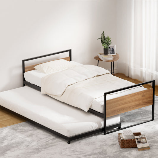 Bed Frame 2X Single Size Metal Trundle Daybed Dean