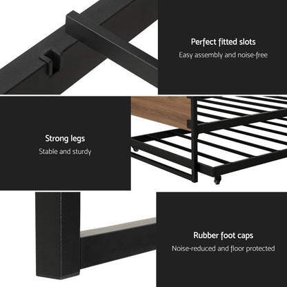 Bed Frame 2X Single Size Metal Trundle Daybed Dean