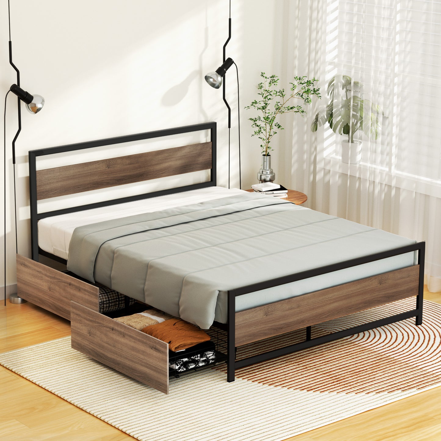 Double Bed Frame Metal Storage 2 Drawers | HomeAndLiving