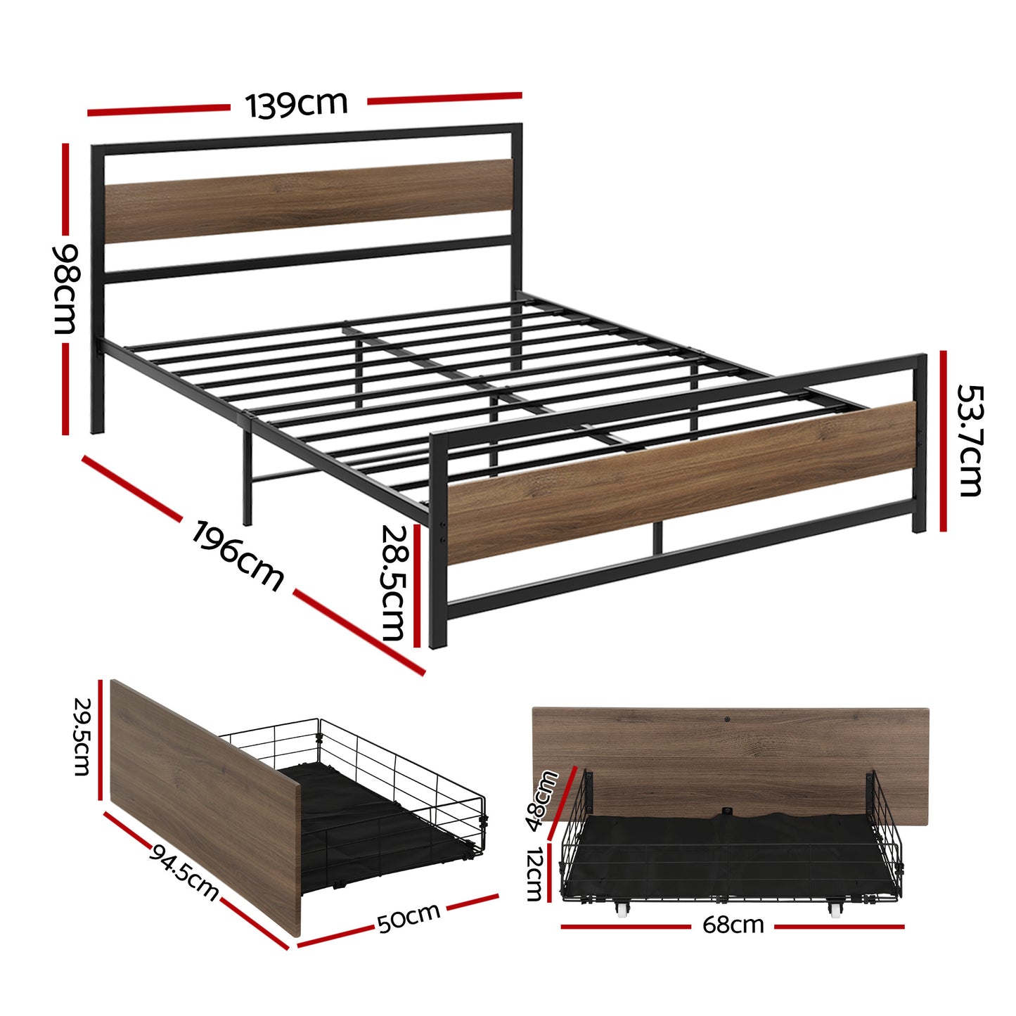 Double Bed Frame Metal Storage 2 Drawers | HomeAndLiving