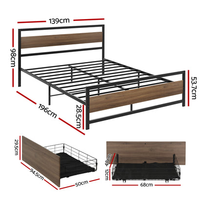 Double Bed Frame Metal Storage 2 Drawers | HomeAndLiving